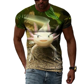 Летние футболки с 3D-изображением животного Аксолотля для мужчин, модные повседневные футболки в стиле хип-хоп с забавным принтом больших размеров и коротким рукавом, топ