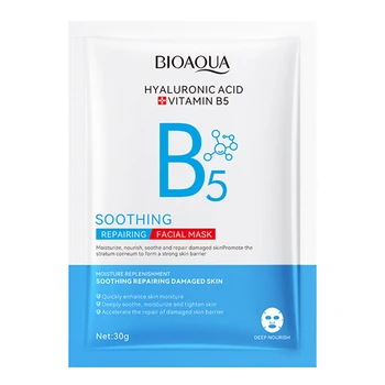Маска для лица BIOAQUA Vitamin B5 Восстанавливающая, с гиалуроновой кислотой, увлажняющая, успокаивающая, для лечения акне, Косметика для ухода за кожей лица.