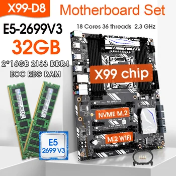 Материнская плата JINGSHA X99 D8 LGA 2011-3 XEON X99 с процессором Intel E5 2699 v3 с 2*16G DDR4 2133 МГц ECC memory combo kit комплект M.2 NVME