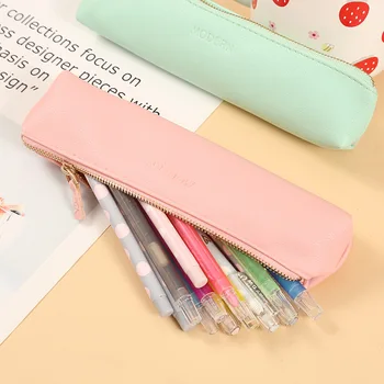 Мини-сумка для карандашей из искусственной кожи, однотонные студенческие принадлежности, Кавайные сумки на молнии, пенал, школьные канцелярские принадлежности для офиса