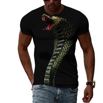 Модный тренд, летняя Мужская футболка с мышцами, 3D-печать Animal Eye King Snake, Изысканная Свободная рубашка с коротким рукавом