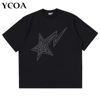 Мужская футболка из 100% хлопка Star Y2k Уличная одежда оверсайз Корейской моды Harajuku, футболка с коротким рукавом, Графическая эстетическая одежда с принтом