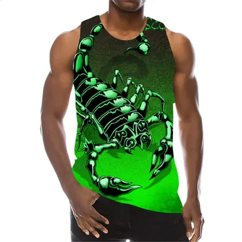 Мужские модные 3D майки Scorpion без рукавов, летние топы в уличном стиле с 3D животным принтом, свободный повседневный мужской жилет, топ, большой размер 6XL