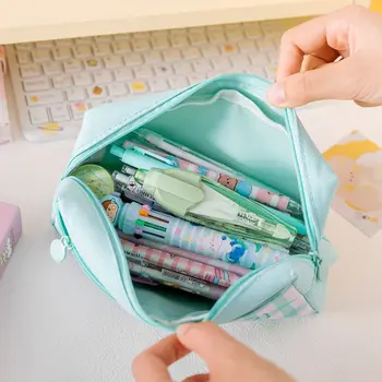 Настольная мультяшная клетчатая сумка для карандашей, держатель для канцелярских принадлежностей большой емкости, сумка для хранения карандашей на молнии в Корейском стиле