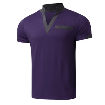 Однотонная футболка в стиле пэчворк, футболка с короткими рукавами и V-образным вырезом, простроченный карман, мужская футболка в пляжном стиле для отдыха, путешествий