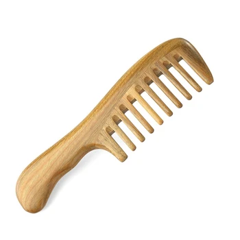 Расческа для волос из натурального сандалового дерева с широкими зубьями- Без статики, Деревянная расческа для распутывания с гладкой ручкой Для густых вьющихся волос