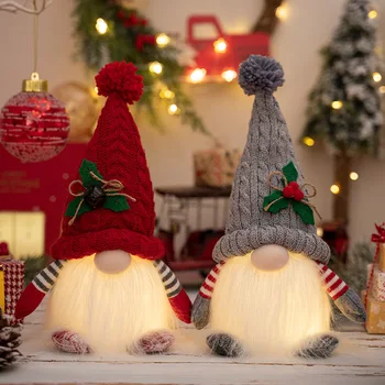 Рождественская кукла Эльф Гном со светодиодной подсветкой, Рождественские украшения, Рождественский свет, вязаная шапка-карлик, Светящаяся кукла Рудольф, Новогодние подарки