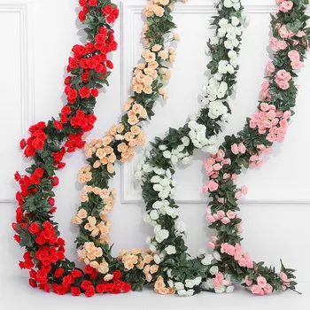 Роза Искусственная Цветочная лоза для свадебной гирлянды Белое Розовое Свадебное украшение для домашней комнаты Шелковые настенные растения-гирлянды