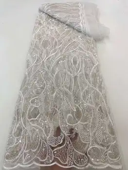 Роскошная Африканская Кружевная ткань с блестками и бисером 2023 года, высококачественная Свадебная вышивка жениха в Нигерийском стиле, Французский тюль, шитье для новобрачных