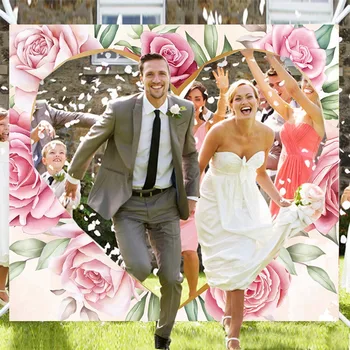 Свадебный фон в виде сердца с цветами, настенная панель из ткани, украшение для свадьбы, помолвки, баннер, фотография, фоны для вечеринок.