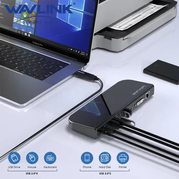 Универсальная док-станция Wavlink USB 3.0 13-в-1 USB-C Концентратор с двумя мониторами HDMI Gigabit EtherFor для M1/M2 Mac Windows Thunderbolt 3 и 4