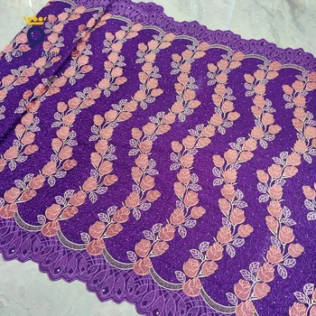 Фиолетовое сухое кружево Оптом, Швейцарская вуаль С камнями, Мали Анкара, 100% Хлопчатобумажные Гипюровые ткани для благородных кружев вечерних платьев