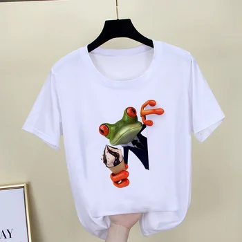 Футболка женская Fun frog Meditate модная футболка с принтом Harajuku, Футболка с коротким рукавом, одежда 2023, Новые Топы с круглым вырезом, Футболки, Женские