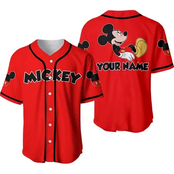 Холодный Микки Маус Черный мультфильм Диснея Унисекс Бейсбольная рубашка с именем 
